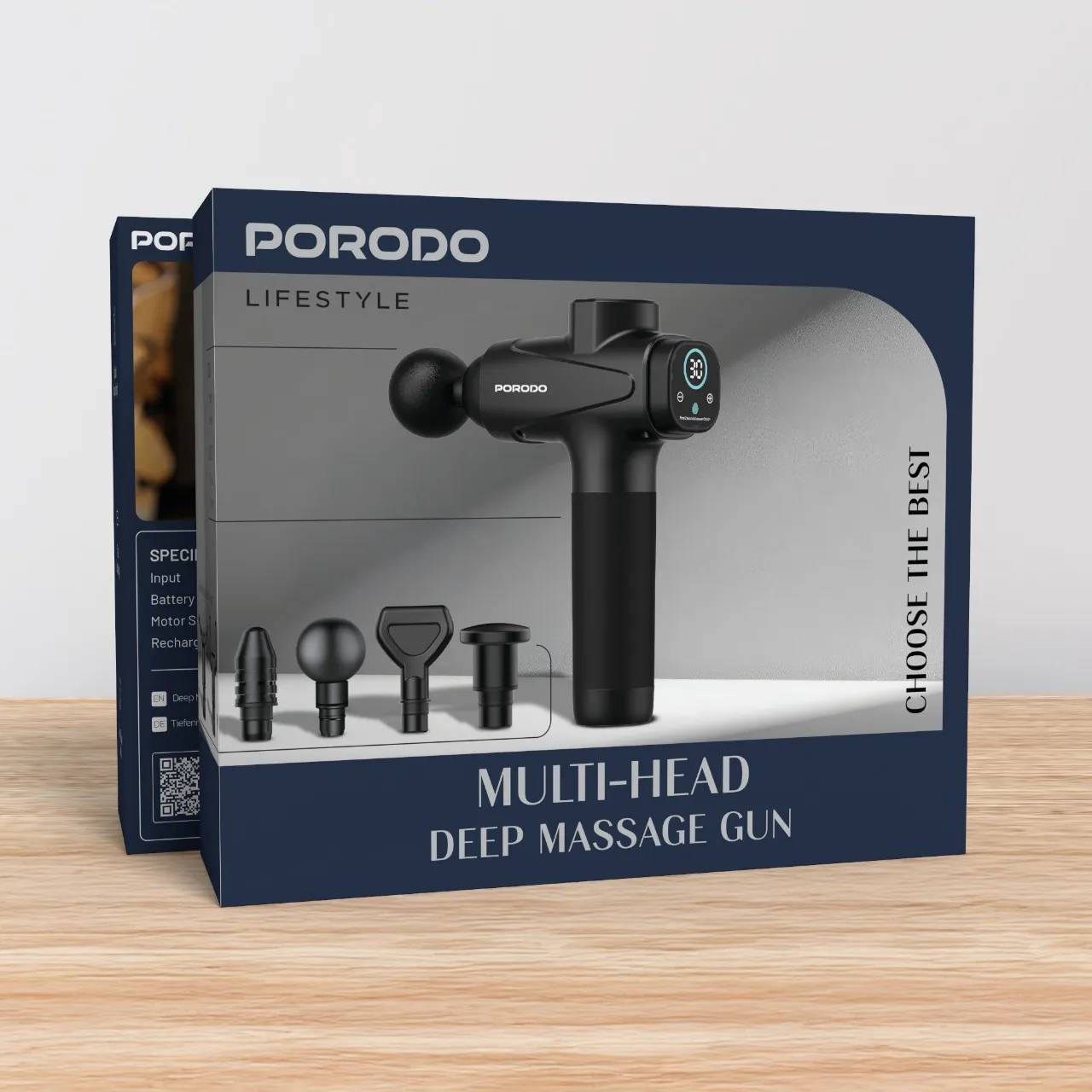 ماساژور تفنگی حرفه‌ای Porodo  مدل PD-LFSTNS06BK | ریکاوری عمیق عضلات با 30 سطح قدرت