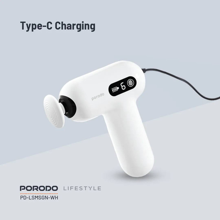 ماساژور تفنگی کوچک و قابل حمل Porodo مدل PD-LSMSGN-WH | ریکاوری عضلات در هر زمان و هر مکان