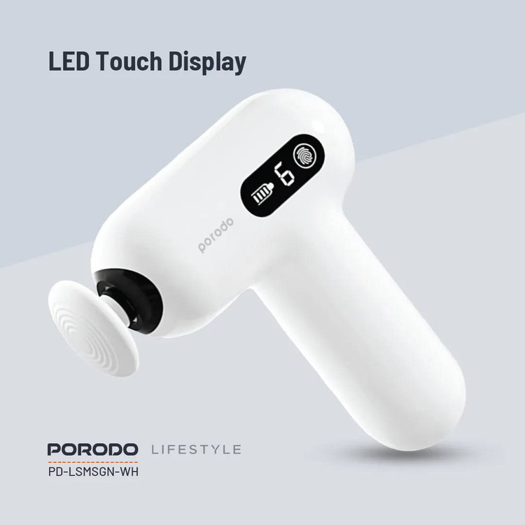 ماساژور تفنگی کوچک و قابل حمل Porodo مدل PD-LSMSGN-WH | ریکاوری عضلات در هر زمان و هر مکان