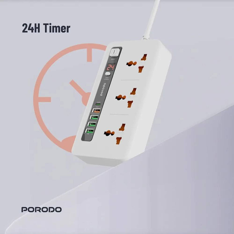 چندراهی و هاب شارژ هوشمند Porodo مدل PD-FWCH013 | مدیریت کامل برق و شارژ در یک دستگاه