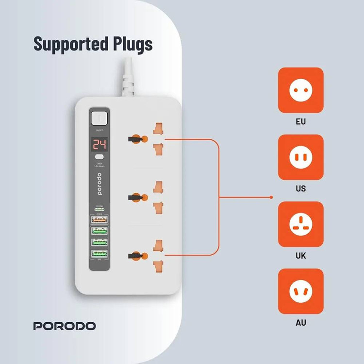 چندراهی و هاب شارژ هوشمند Porodo مدل PD-FWCH013 | مدیریت کامل برق و شارژ در یک دستگاه