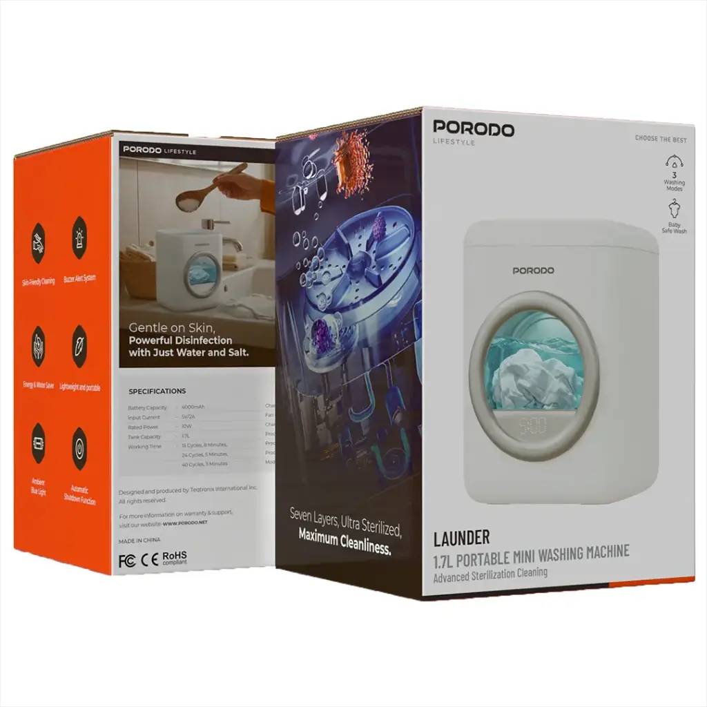 مینی لباسشویی پرتابل و مسافرتی Porodo  مدل PDLFSTBPM9