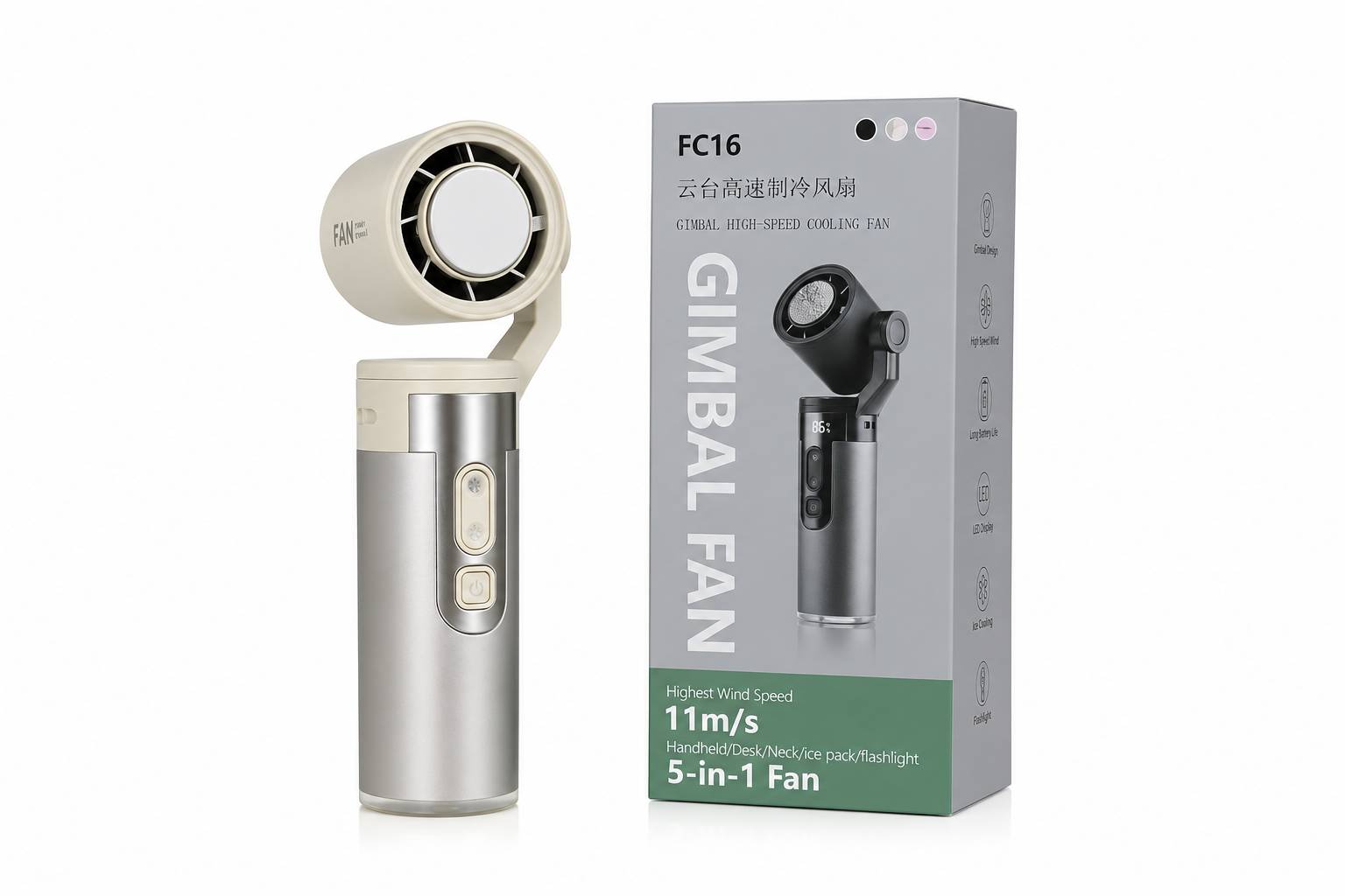 گیمبال فن شارژی ۵ کاره FC16 (FC16 5-in-1 Rechargeable Gimbal Fan)