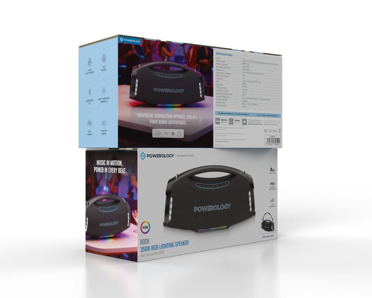 اسپیکر بلوتوثی پرتابل پاورولوژی Rock 350W RGB مدل PWF9