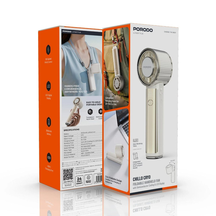فن دستی، گردنی و رومیزی شارژی پورودو Chillo Cryo مدل PDLFSTSM101