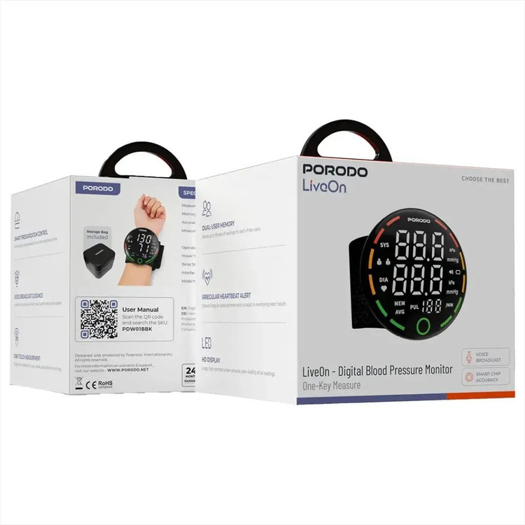 فشارسنج دیجیتالی مچی Porodo LiveOn-II مدل PDW01BBK