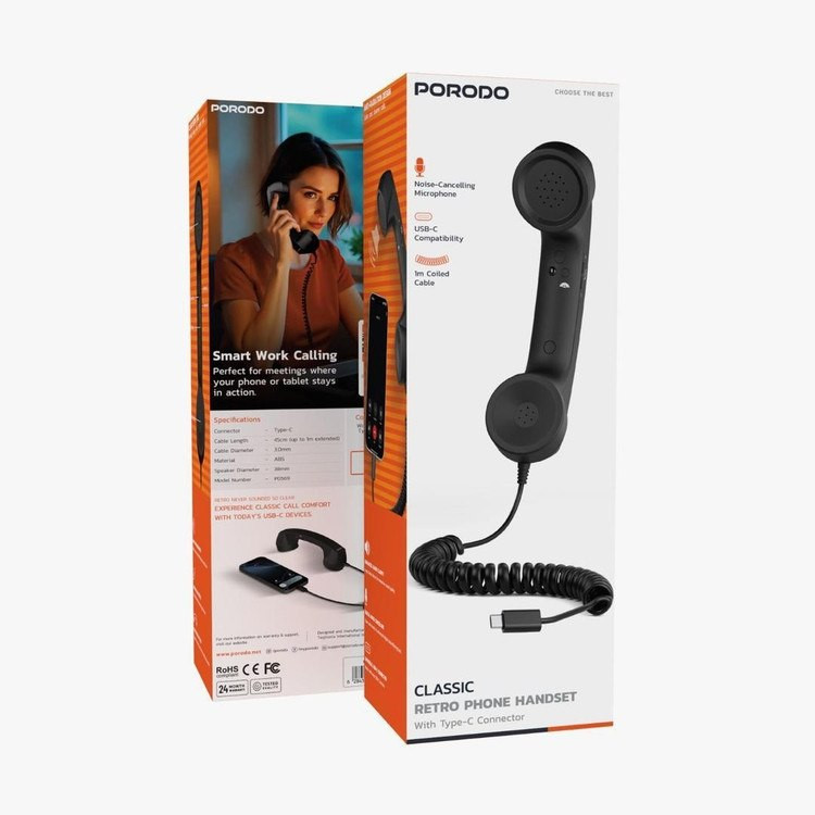 گوشی کلاسیک رومیزی Porodo مدل PD569BK با کانکتور Type-C