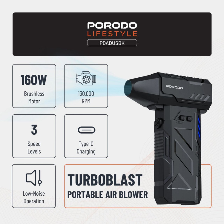 جت فن قدرتمند شارژی و قابل حمل Porodo Lifestyle TurboBlast مدل PDADUS