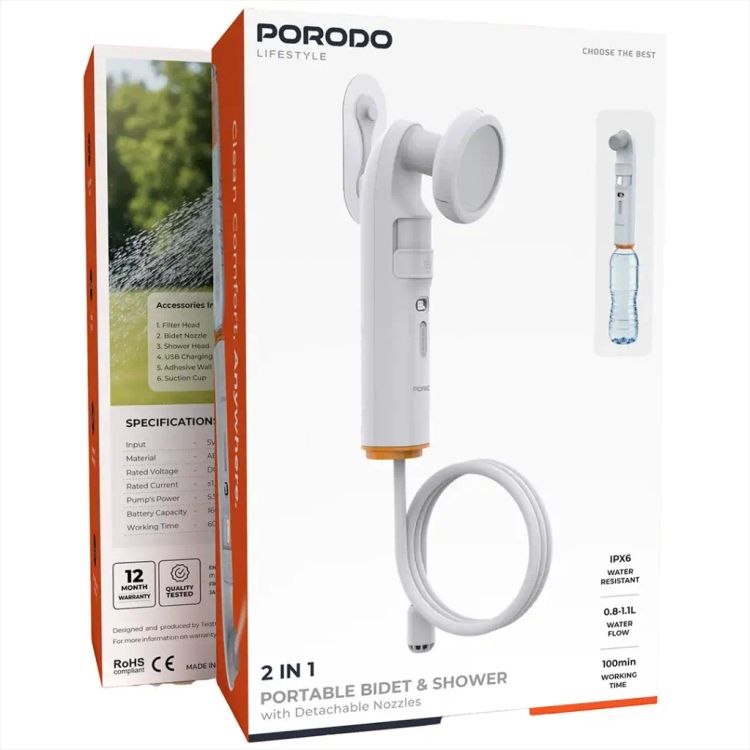 دوش و بیدت مسافرتی شارژی پرودو مدل  PDLFSTPB55WH