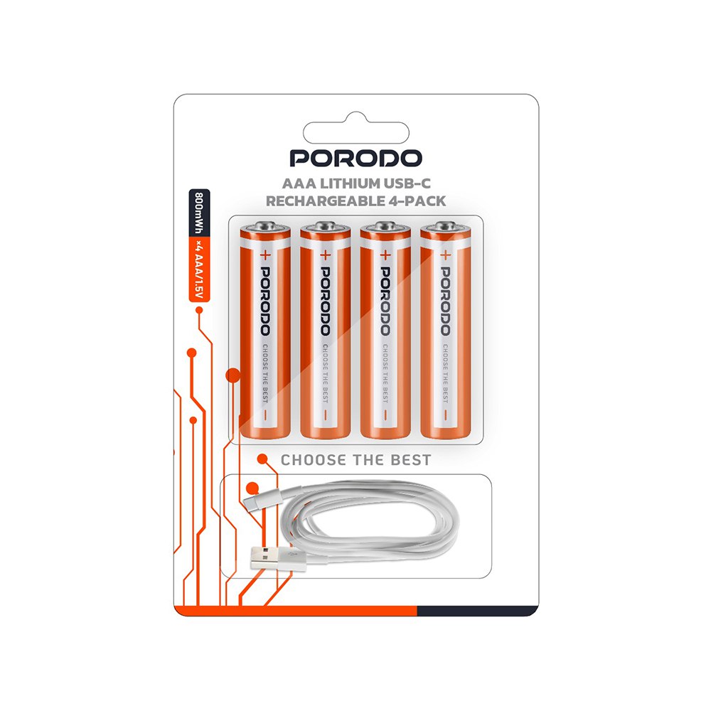 باتری نیم قلمی (AAA) شارژی پرودو (Porodo) مدل PDAAA8RB - بسته ۴ عددی
