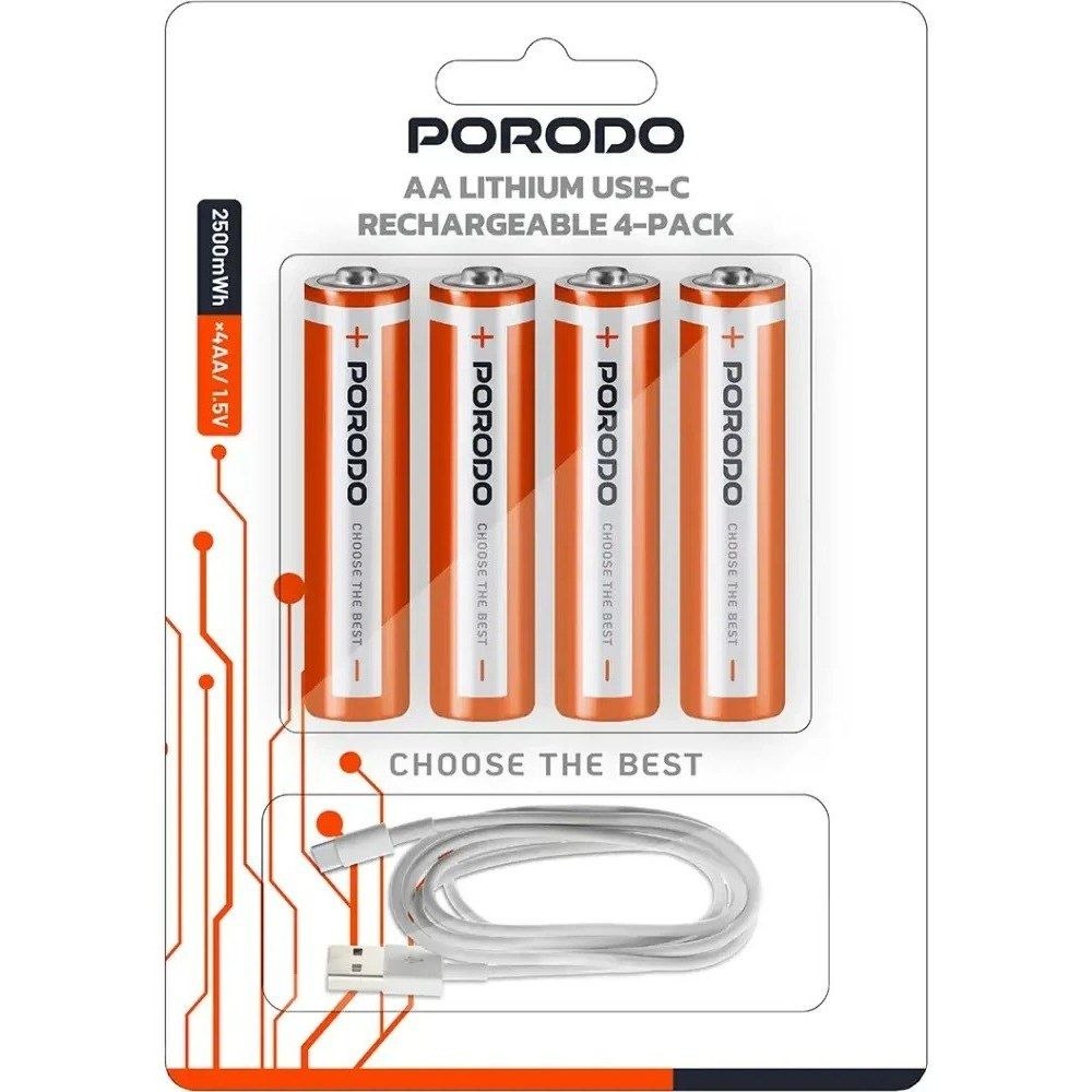 باتری قلمی (AA) شارژی پرودو (Porodo) مدل PDAA25RB - بسته ۴ عددی