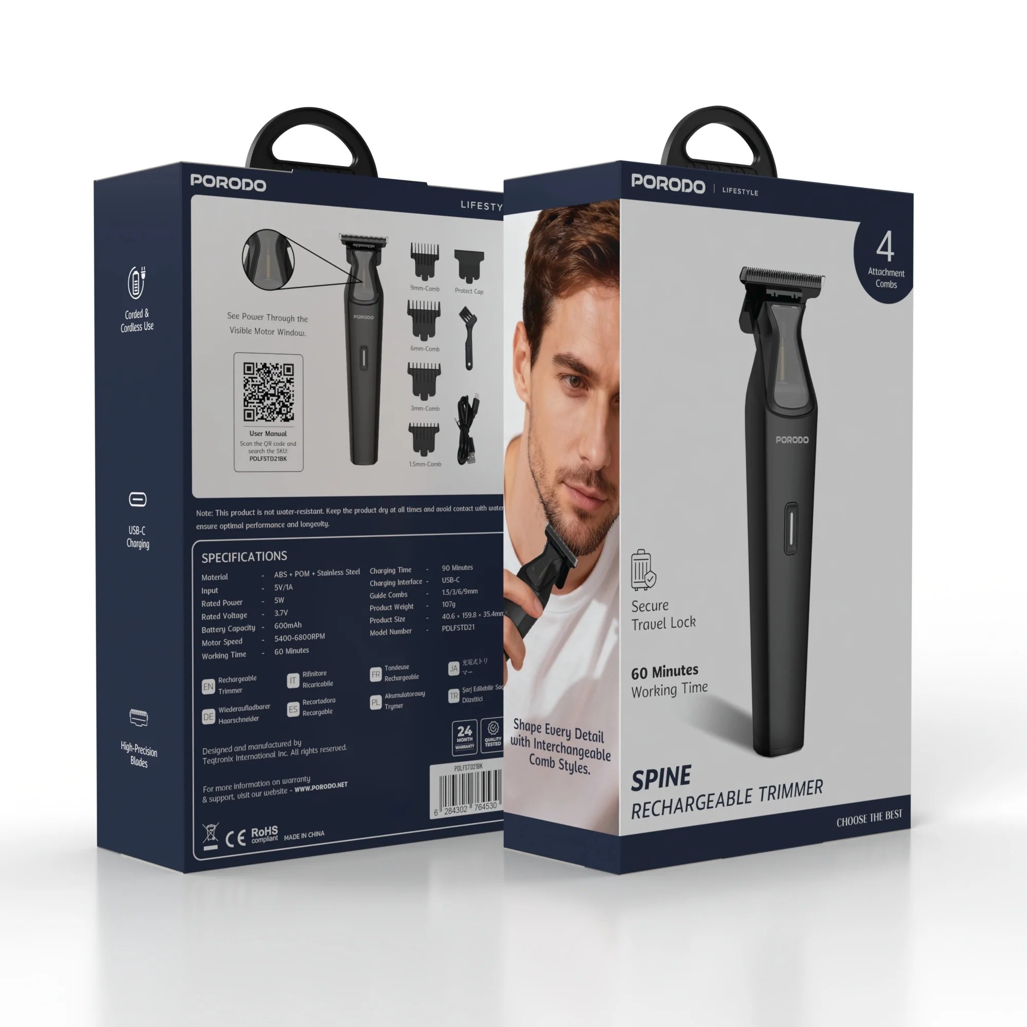 ماشین اصلاح شارژی Porodo Lifestyle مدل PDLFSTD21